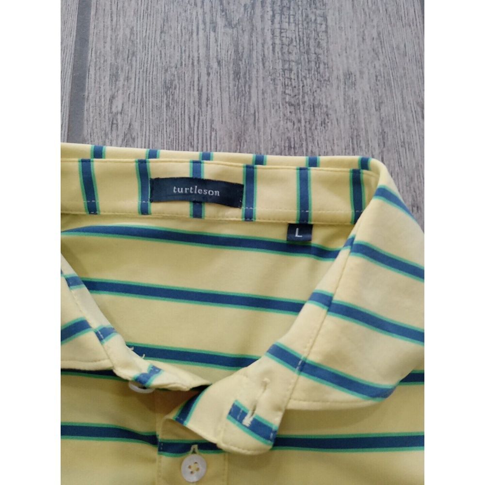 Turtleson Golf Polo Shirt Mens Large Yellow Green Blue  Logo Stretch Fabric - Picture 3 of 5